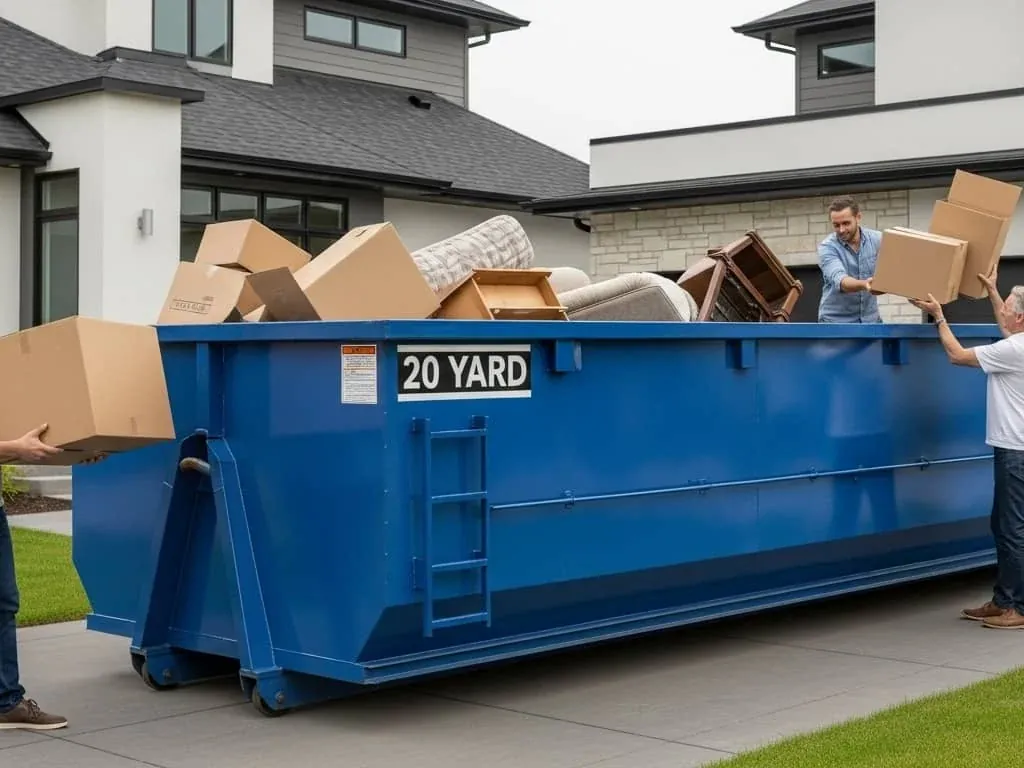 Dumpster placement on a tight New Bedford lot Roll-off container placed on a residential property in New Bedford, MA